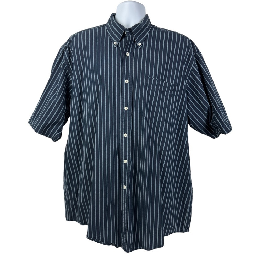 Nautica Striped Button Down Shirt Men's XL Navy Blue‎ Button Down Collar